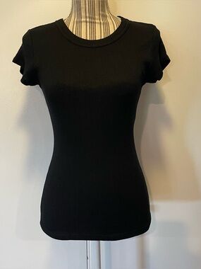 Michael Stars Black Ribbed Knit Short Sleeve Crew Neck Tee